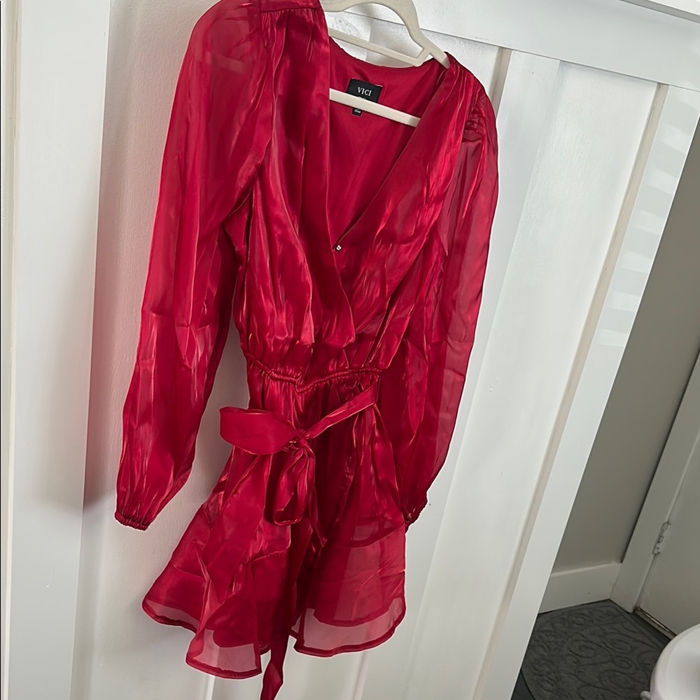 VICI Red Sheer Long Sleeve Dress